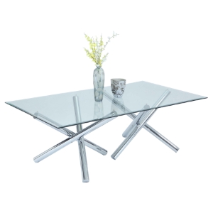 Leatrice Rectangular Dining Table - Glass Top, Chrome Base 