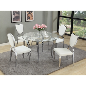 Letty 5 Pieces Round Dining Set - Clear Glass Top, Cabriole Legs, White 
