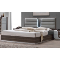London Platform Bed - Upholstered Headboard, LED Light, Beige
