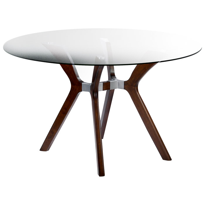 Luisa Wood Dining Table - Clear Glass Top, Round | DCG Stores