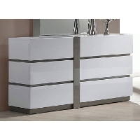 Manila 6 Drawer Dresser - Glossy White, Gray Accents