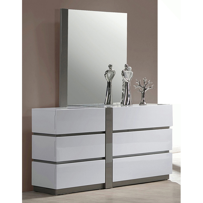 Manila 6 Drawer Dresser - Glossy White, Gray Accents | DCG Stores Manila 6 Drawer Dresser - Glossy White, Gray Accents | DCG Stores