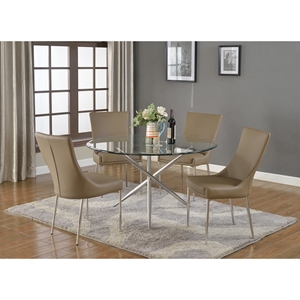Patricia 5 Pieces Round Dining Set - Glass Top, Light Brown 