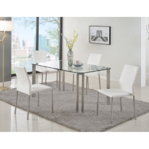 Rhonda 5 Pieces Rectangular Dining Set - Glass Top, Stackable, White 