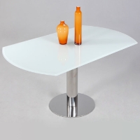 Tami Expanding Top Table - White Glass, Stainless Steel Base