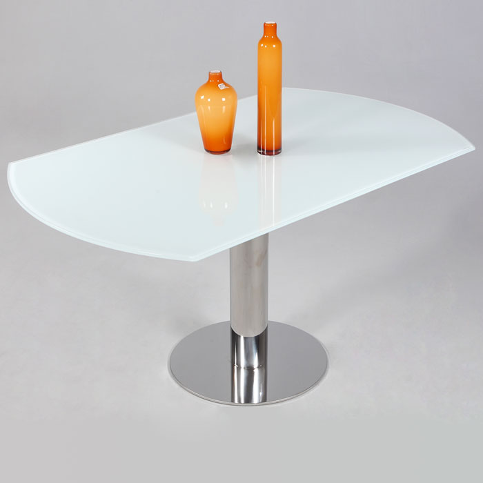 Tami Expanding Top Table - White Glass, Stainless Steel Base 