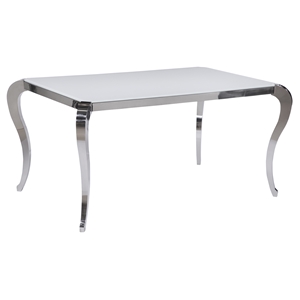 Teresa White Glass Dining Table - Cabriole Legs, Stainless Steel 