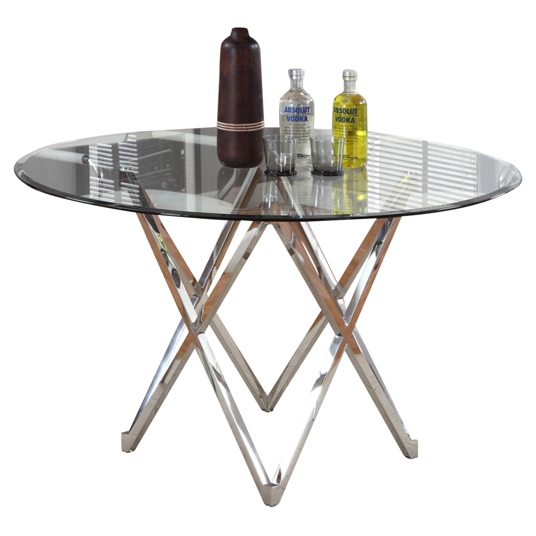 Vivian Rain Drop Top Dining Table - Clear Top, Shiny Stainless Steel ...
