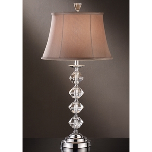 Chrome and Crystal Table Lamp with Champagne Fabric Shade 