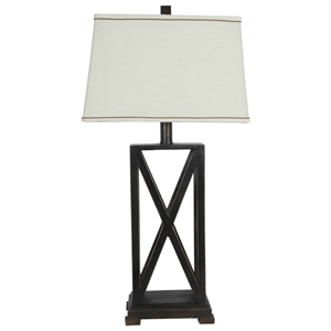 Natural Linen Shade Table Lamp with Crossed Metal Base 