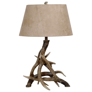 Antler Table Lamp with Oval Suede Shade 