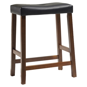 Upholstered Saddle Seat Bar Stool with 24 Inch Seat Height - Classic Cherry (Set of 2) 