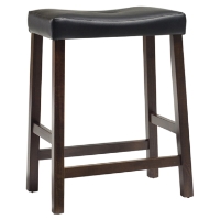 Upholstered Saddle Seat Bar Stool with 24 Inch Seat Height - Mahogany (Set of 2)