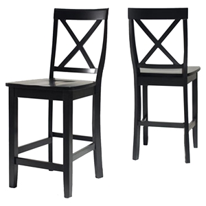 X-Back Bar Stool with 24 Inch Seat Height - Black (Set of 2) 