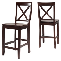 X-Back Bar Stool with 24 Inch Seat Height - Vintage Mahogany (Set of 2)