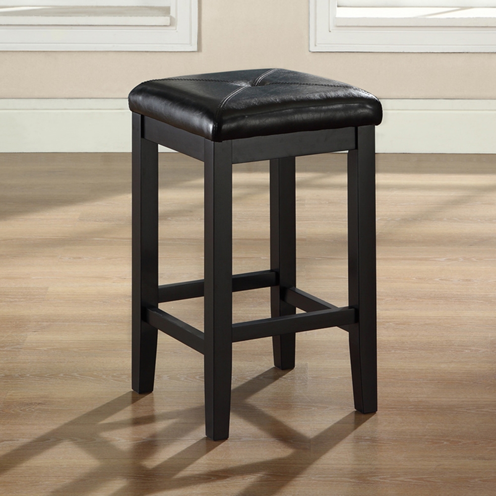 Upholstered Square Seat Bar Stool with 24 Inch Seat Height - Black (Set ...