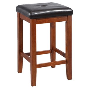 Upholstered Square Seat Bar Stool with 24 Inch Seat Height - Classic Cherry (Set of 2) 