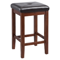 Upholstered Square Seat Bar Stool with 24 Inch Seat Height - Mahogany (Set of 2)