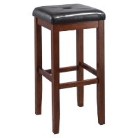Upholstered Square Seat Bar Stool with 29 Inch Seat Height - Mahogany (Set of 2)