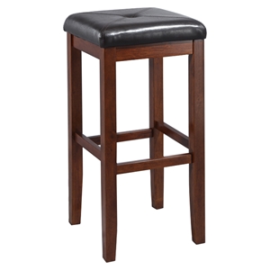 Upholstered Square Seat Bar Stool with 29 Inch Seat Height - Mahogany (Set of 2) 
