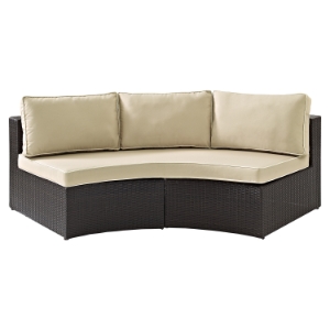 Catalina Wicker Round Sectional Sofa - Dark Brown Frame, Sand Cushions 