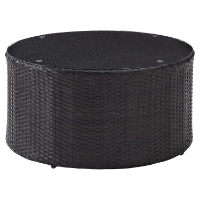 Catalina Outdoor Wicker Round Glass Top Coffee Table - Dark Brown