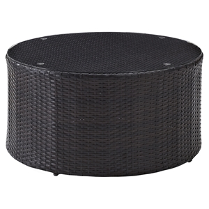 Catalina Outdoor Wicker Round Glass Top Coffee Table - Dark Brown 