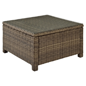 Bradenton Outdoor Wicker Sectional Glass Top Coffee Table - Light Brown 