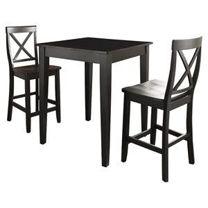 3-Piece Pub Dining Set - Tapered Table Legs, X-Back Stools, Black 