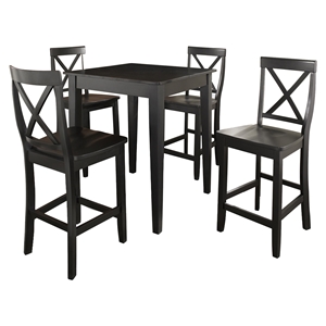 5-Piece Pub Dining Set - Tapered Table Legs, X-Back Stools, Black 
