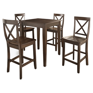 5-Piece Pub Dining Set - Tapered Table Legs, X-Back Stools, Mahogany 