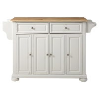Alexandria Natural Wood Top Kitchen Island - White