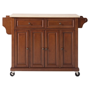 Natural Wood Top Kitchen Cart/Island - Casters, Classic Cherry 