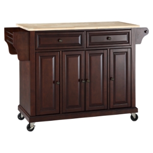 Natural Wood Top Kitchen Cart/Island - Casters, Vintage Mahogany 