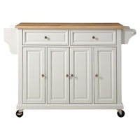 Natural Wood Top Kitchen Cart/Island - Casters, White