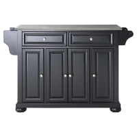 Alexandria Stainless Steel Top Kitchen Island - Black