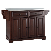 Alexandria Stainless Steel Top Kitchen Island - Vintage Mahogany