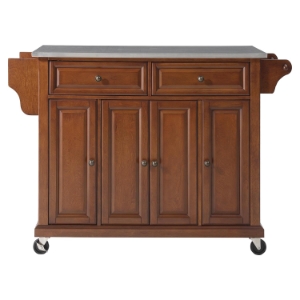 Stainless Steel Top Kitchen Cart/Island - Casters, Classic Cherry 