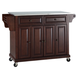 Stainless Steel Top Kitchen Cart/Island - Casters, Vintage Mahogany 