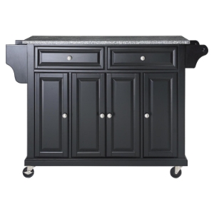 Solid Granite Top Kitchen Cart/Island - Casters, Black 