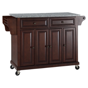 Solid Granite Top Kitchen Cart/Island - Casters, Vintage Mahogany 