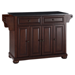 Alexandria Solid Black Granite Top Kitchen Island - Vintage Mahogany 
