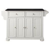 Alexandria Solid Black Granite Top Kitchen Island - White