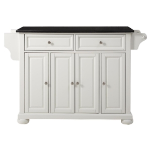 Alexandria Solid Black Granite Top Kitchen Island - White 