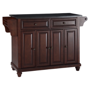Cambridge Solid Black Granite Top Kitchen Island - Vintage Mahogany 