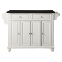 Cambridge Solid Black Granite Top Kitchen Island - White