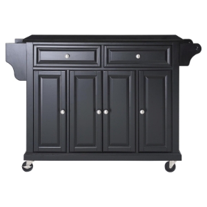 Solid Black Granite Top Kitchen Cart/Island - Casters, Black 