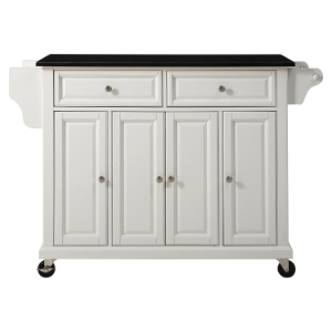 Solid Black Granite Top Kitchen Cart/Island - Casters, White 