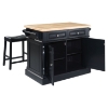 Butcher Block Top Kitchen Island and Upholstered Saddle Stools - Black - CROS-KF300064BK