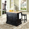 Butcher Block Top Kitchen Island and Upholstered Saddle Stools - Black - CROS-KF300064BK